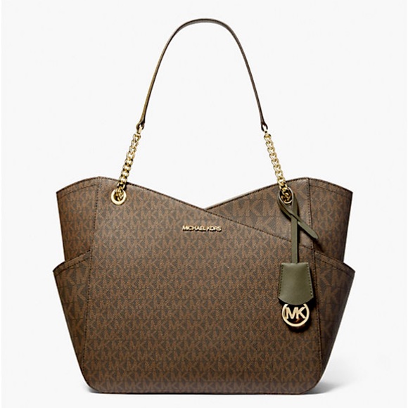 MICHAEL KORS 
Jet Set Large XChain  Logo Shoulder Tote  Bag OLIVE/BROWN COLOR - Picture 4 of 16